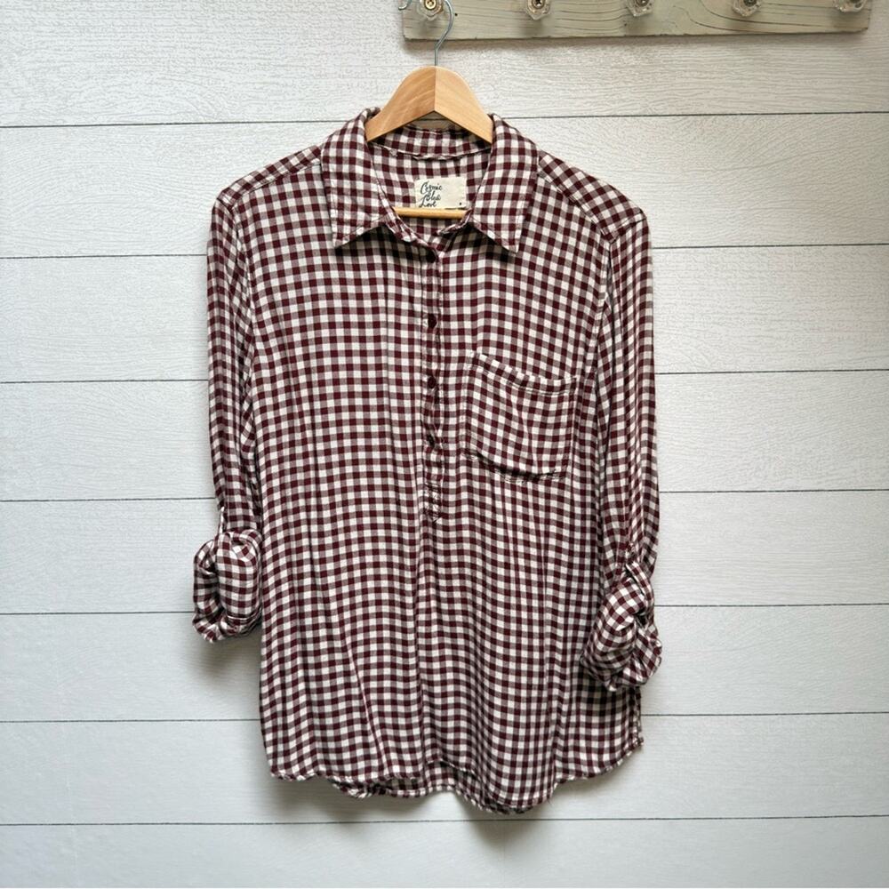 Cosmic Blue Love Brick Burgundy Gingham Buffalo Check Button Up Shirt M